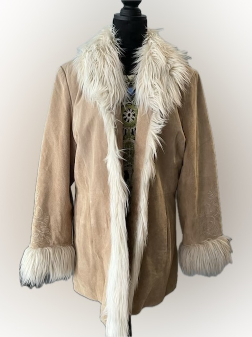 Vintage MIXIT Suede Jacket with Cream Faux-Fur Trim
